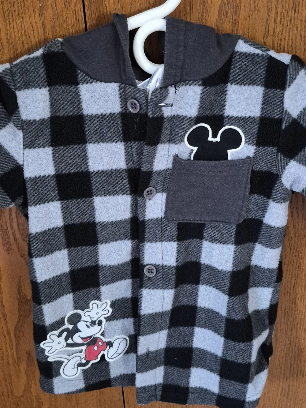 Mickey Mouse Black & Gray Plaid Button-Up Hoodie